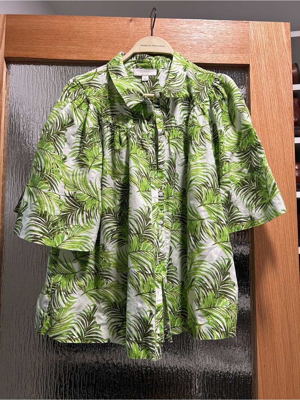 Charter Club Green Palm-Print Button-Front Blouse